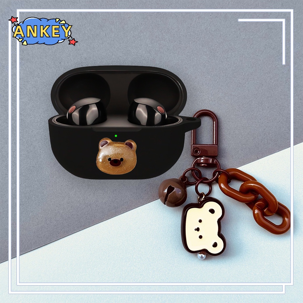 For Sony WF-1000XM5 WF-1000XM4 LinkBuds S LS900N Earphone Silicone Case Black Dog Earbuds Soft Protective Headphone Cover Headset Skin with Pendant