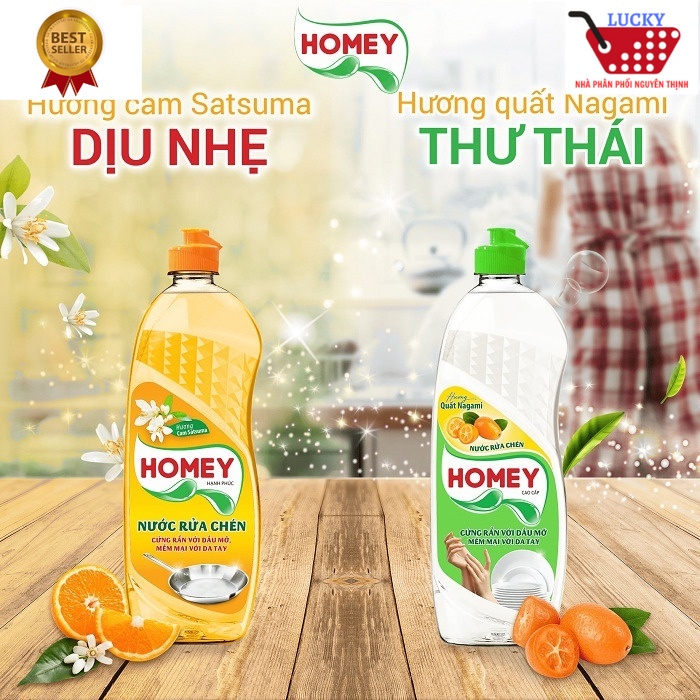 Nước rửa chén cao cấp HOMEY hương Cam Satsuma ,hương Quất Nagami 750g/chai
