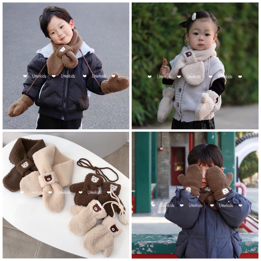 SET KHĂN QUÀNG CỔ VÀ BAO TAY PHONG CÁCH HÀN QUỐC CHO BÉ GÁI VÀ BÉ TRAI RẤT ĐẸP