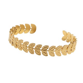 Vòng tay thép titan không gỉ mạ vàng 18k hình chiếc lá độc đáo