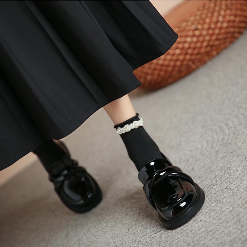 Giày Lười Da Đế Dày Thời Trang Xuân Thu Phong Cách retro Cho Nữ