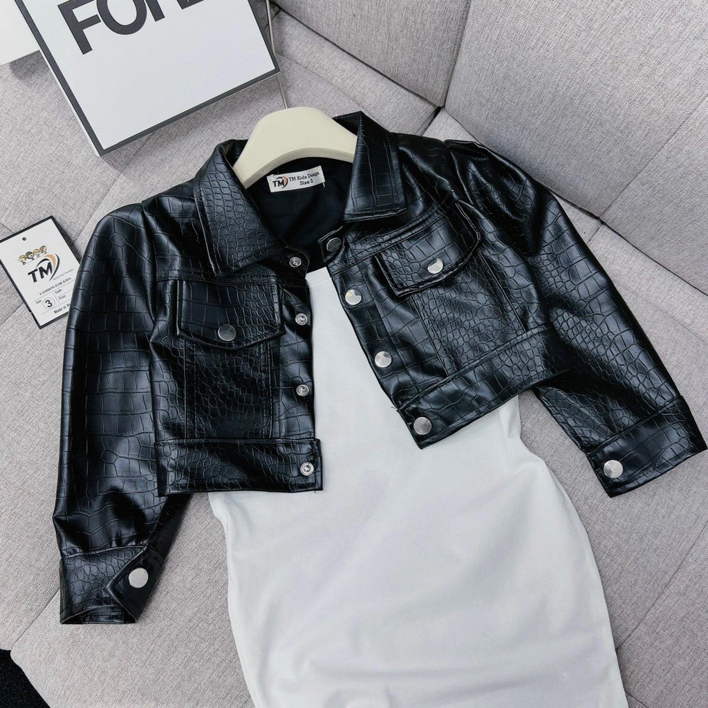 Áo da tặng kèm váy cá tính bé gái 9-30kg