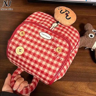 Ba lô du lịch NUCELLE mini siêu nhẹ kẻ sọc ca rô đỏ cho nữ