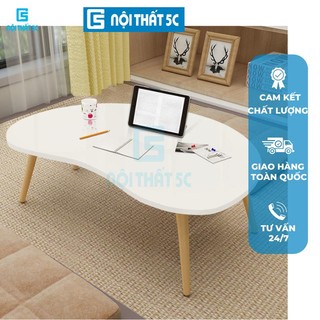 Bàn trà, bàn sofa hạt đậu Nội Thất 5C màu trắng mặt gỗ dày 1,5cm chân gỗ tự nhiên bọc nhựa simili tháo lắp dễ dàng