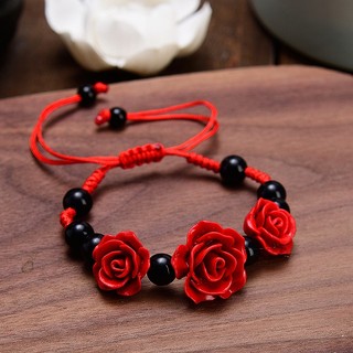 Vòng tay khắc hoa hồng đỏ
