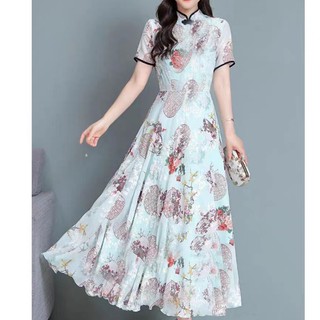 Váy lụa HORMOO Váy lụa dâu tằm hoa nữ