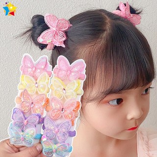 Set 2 dây cột tóc co giãn đính kim sa hình bướm màu kẹo ngọt cho bé gái