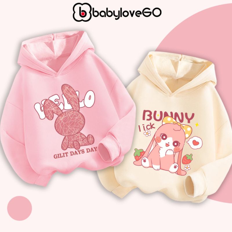 Áo hoodie bé gái BabyloveGO mẫu mới 2024 áo nỉ da cá dày dặn cho bé in hình Rabit
