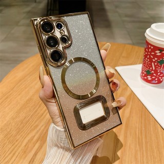 Sang Trọng Lấp Lánh Silicon Logo Lỗ Từ Tính Sạc Không Dây Cho Samsung S23 S22 Note 10 Plus 20 Ultra S20 S21 FE A12 A52 A52s M12 A33 A53 A73 A54 A14 A34 5G Ốp điện thoại Mềm
