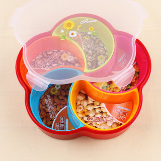 Spot# Colorful Dried Fruit Box Plastic Partitioned Candy Tray round Plum-Shaped Rotating Candy Plate Nut Box Gift 12cc