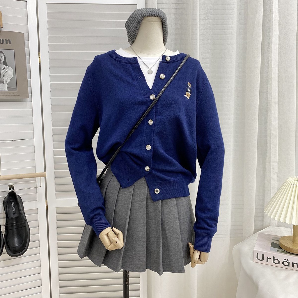IELGY Tay Dài Dáng Rộng Thêu Hình Gấu Kèm Áo Khoác cardigan Nhỏ Thời Trang Cho Nữ
