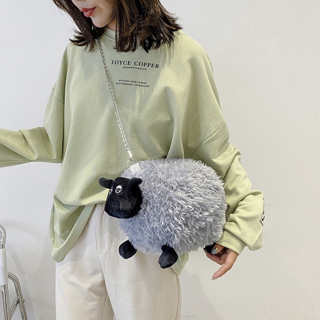 Túi Đeo Chéo Gấu Nhồi Bông Hình Con Cừu Dễ Thương