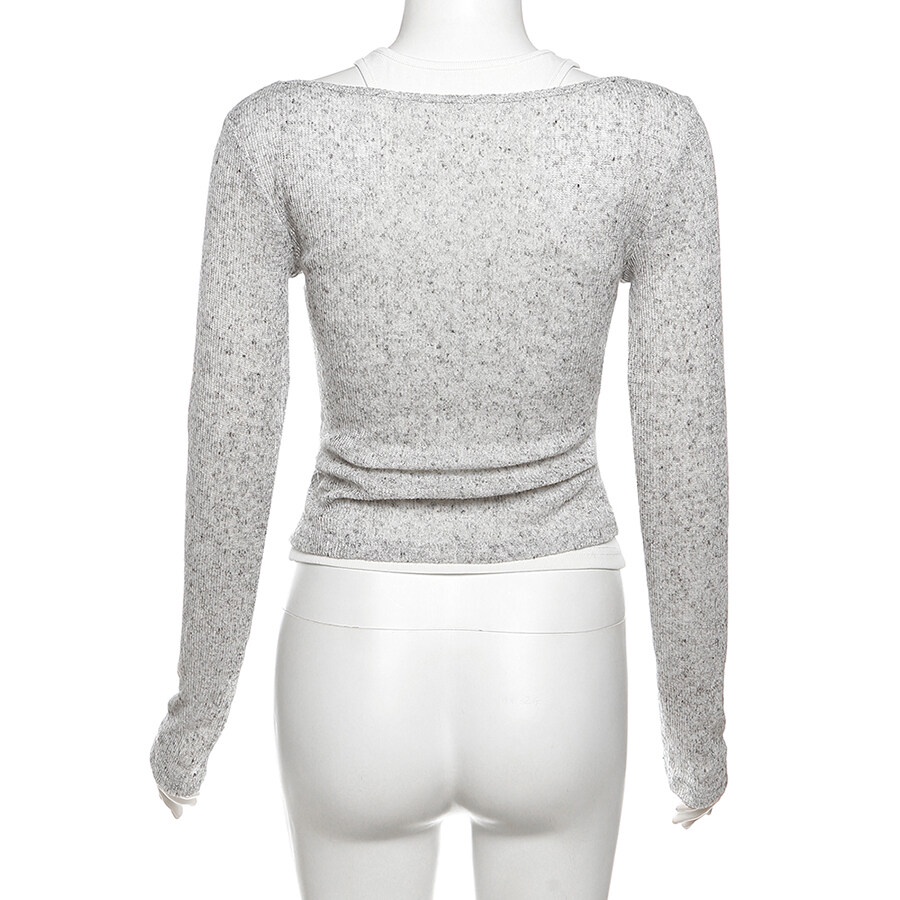 Thời Trang Set Áo Thun Trơn Tay Dài + Áo Hai Dây Ôm Dáng Thiết Kế Đơn Giản Cho Nữ