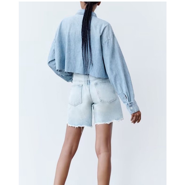 Zara Áo Sơ Mi denim Dáng Ngắn Thời Trang Mùa Thu Dành Cho Nữ8197470