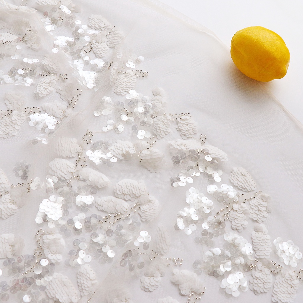 Vải Ren Lưới Thêu Họa Tiết Đính Kim Sa Dùng May Sườn Xám