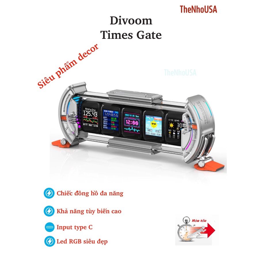 Đồng hồ Divoom Times Gate siêu phẩm tùy biến 5 màn hình màu RGB kết nối app