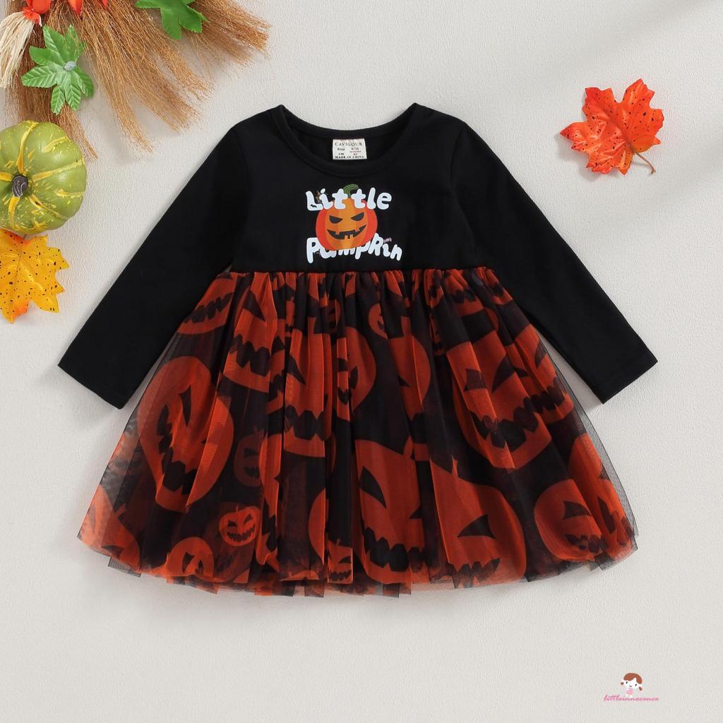 Đầm Xòe Tay Dài Cổ Tròn Hóa Trang halloween Cho Bé Gái