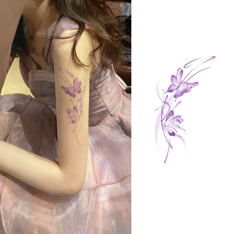 Hình Xăm Dán Tạm Thời Hình Bướm Màu Tím Chống Nước Lâu Trôi 7 Ngày