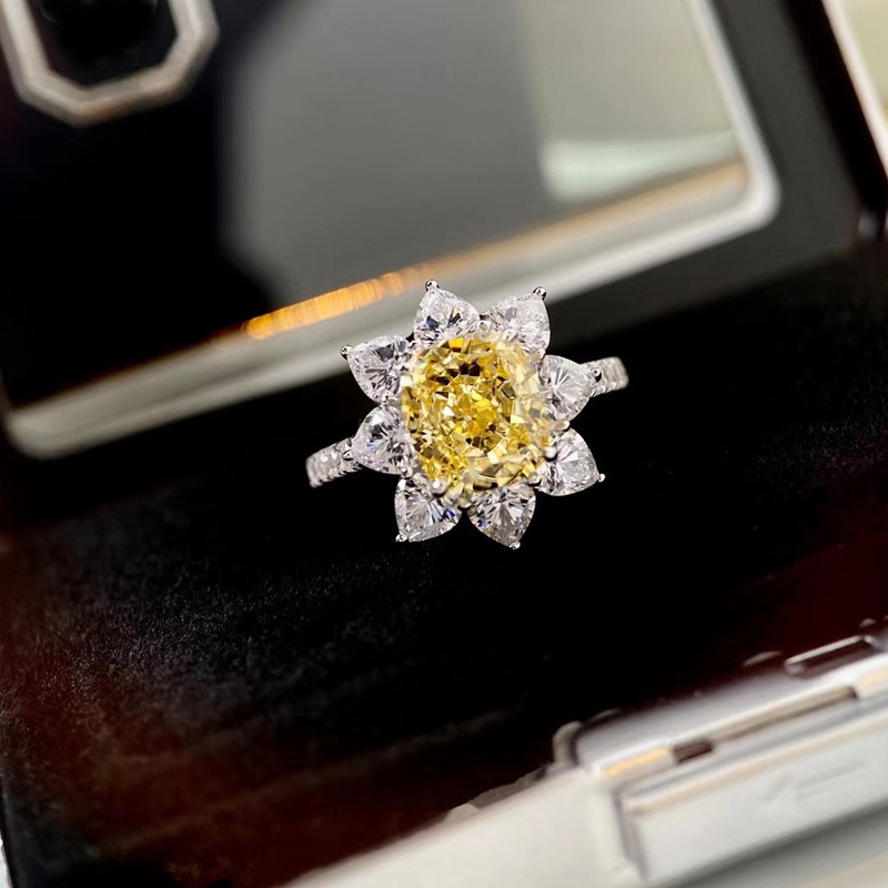 Nhẫn Bạc Đính Đá Kim Cương Toàn Diện Hình oval Sáng Tạo Cho Nữ