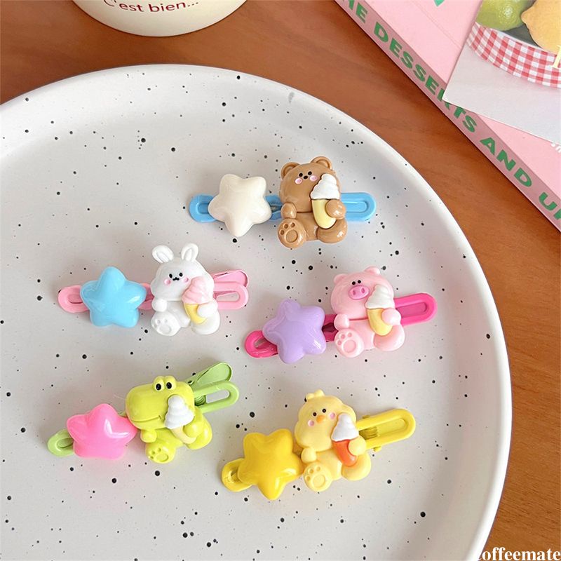 Kẹp Tóc BB Hình Ngôi Sao / Động Vật Màu Vàng Hồng Dễ Thương Cho Nữ