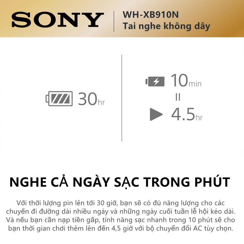 Tai nghe Sony WH-XB910N Bluetooth 5.1 không dây chống ồn cảm ứng thông minh kèm micro Bảo hành 3 tháng
