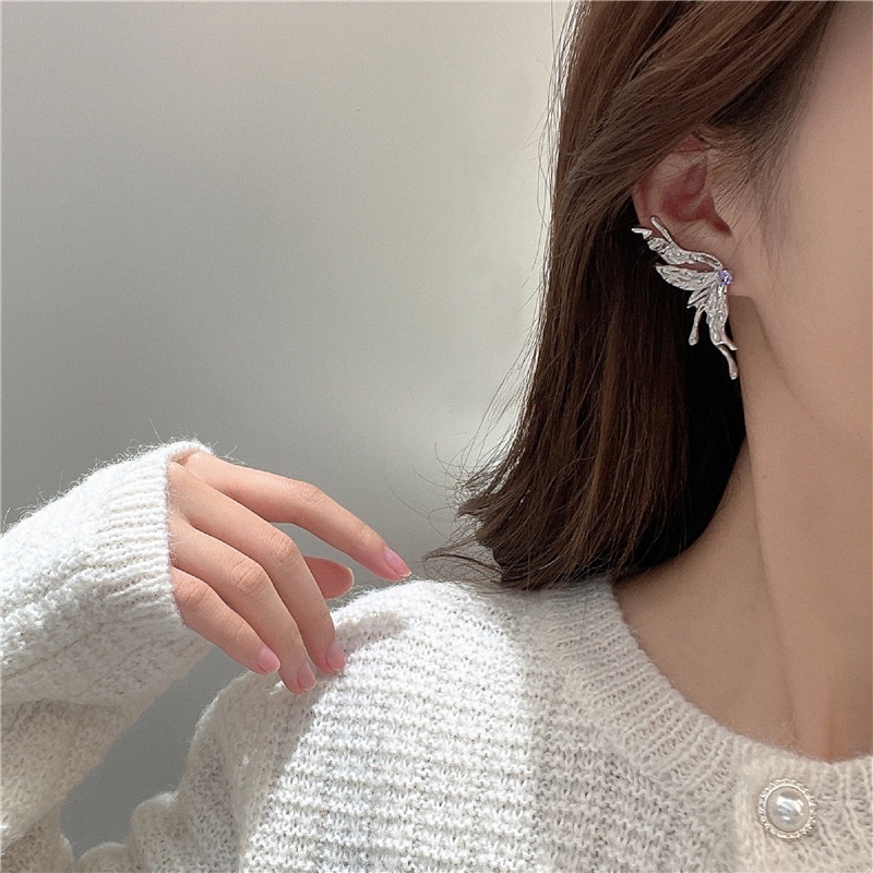 Bông Tai Bạc Hình Cánh Bướm Bất Đối Xứng Thời Trang Cho Nữ