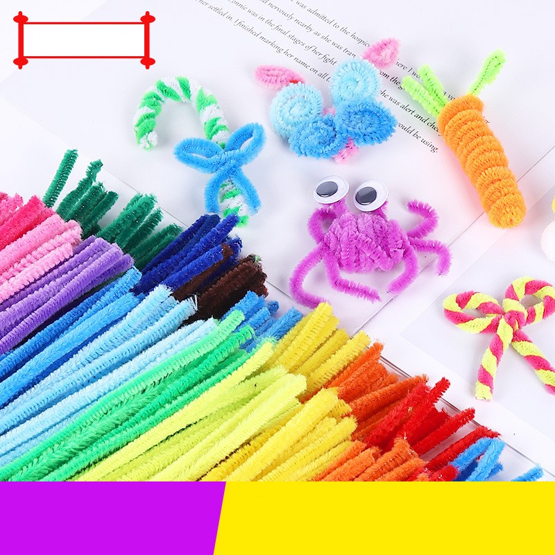 Bộ 100 Que Vải chenille Nhiều Màu Sắc Dùng Làm Sạch Thân Cây / macaron Đồ Chơi Giáo Dục Cho Bé