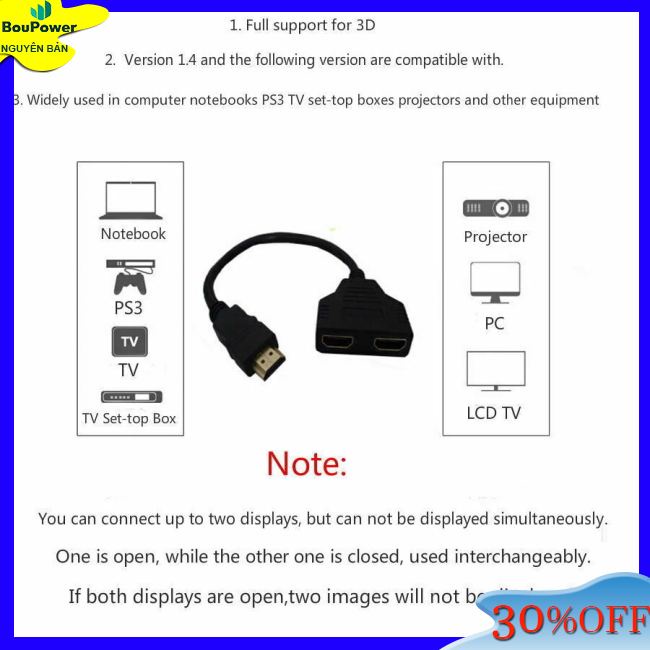 Boupower Dây Cáp Chuyển Đổi hdmi 1080p hdtv 1 input 2 Đầu Ra
