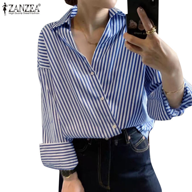 Zanzea Áo Sơ Mi Nữ Dài Tay Cổ Bẻ Thời Trang Hàn