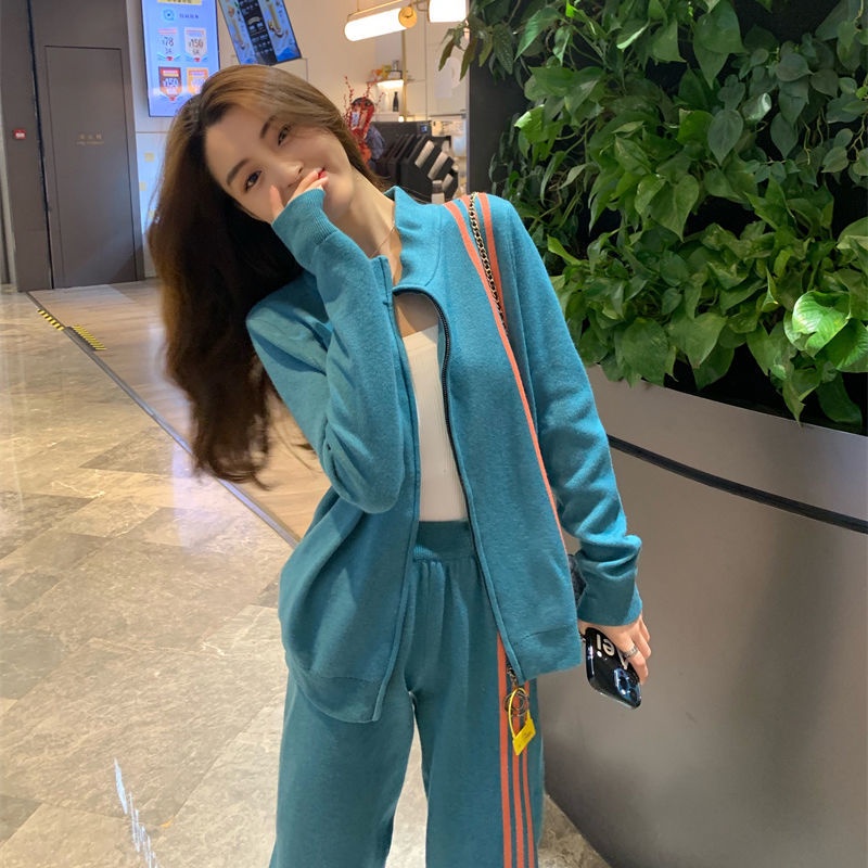 Thời Trang set Áo cardigan Dài Tay Form Rộng Và Quần Dài Phong Cách Thể Thao Dành Cho Nữ