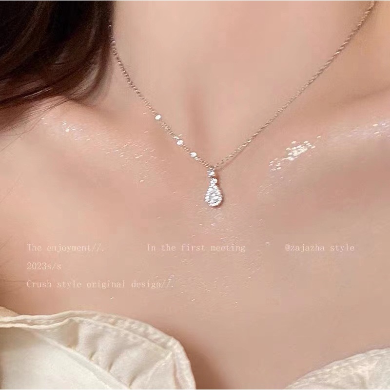 Thời Trang Dây Chuyền Thép Titan Mạ Bạc Mặt Hình Giọt Nước