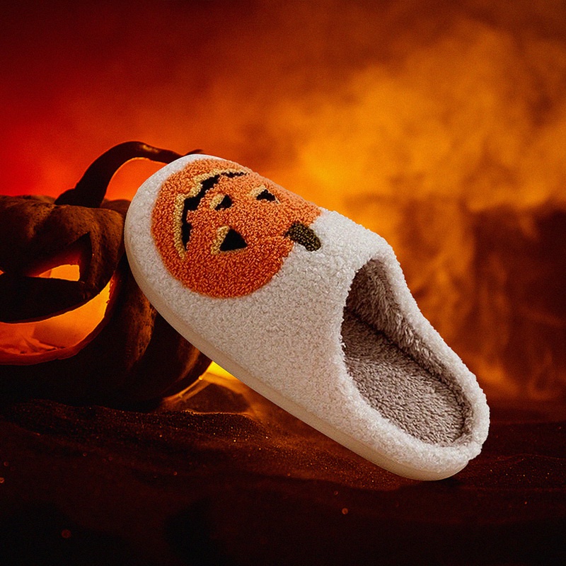 Dép Bông Mềm Đi Trong Nhà Giữ Ấm Mùa Đông Hình Đầu Lâu Bí Ngô halloween