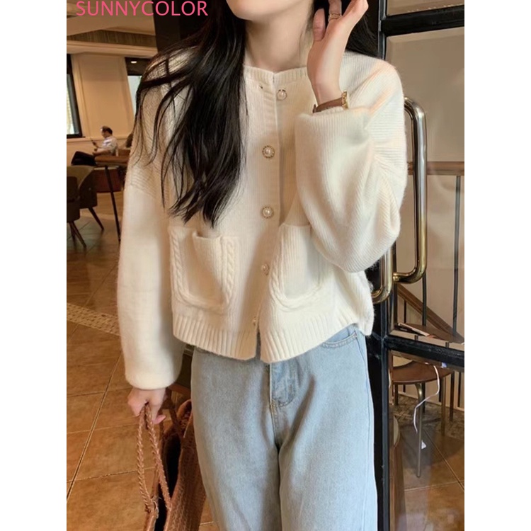 SUNNYCOLOR Áo Len áo khoác cardigan áo cardigan Thời trang hàn quốc A91K6N4 37Z230911