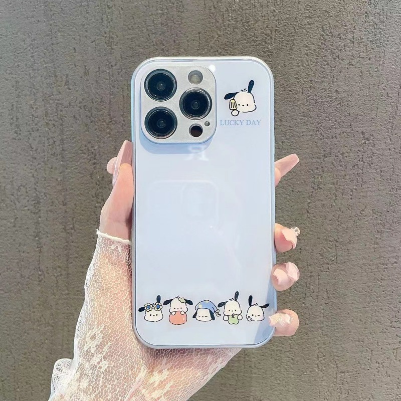 Iphone Ốp Điện Thoại Mặt Kính Hình Chú Chó Dễ Thương Cho Iphone11 12 14 promax 14 13 12 11 promax xs xr6 8 7 plus 11 12lm