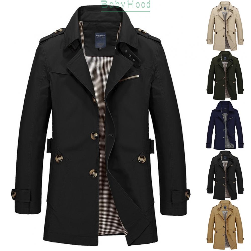 Men Classic Lapel Long Trench Coat  Windbreaker Outwear Casual Overcoat#BBHOOD