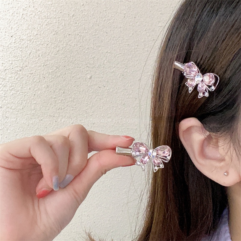 1 Kẹp Tóc Hình Nơ Bằng Kim Loại Đính Pha Lê Ngọt Ngào Cho Bé Gái