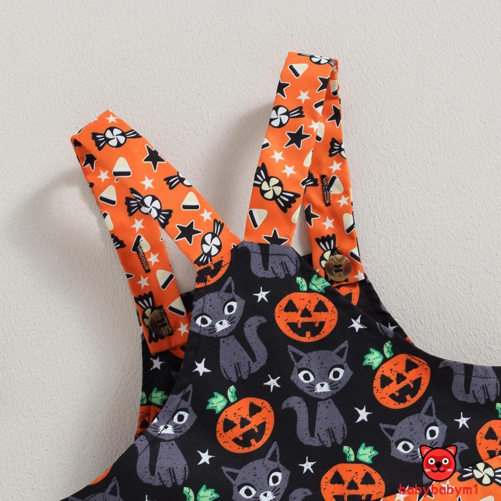 Bab-quần Yếm Sọc In Hình Mèo Bí Ngô Hoạt Hình Cho Trẻ Mới Biết Đi