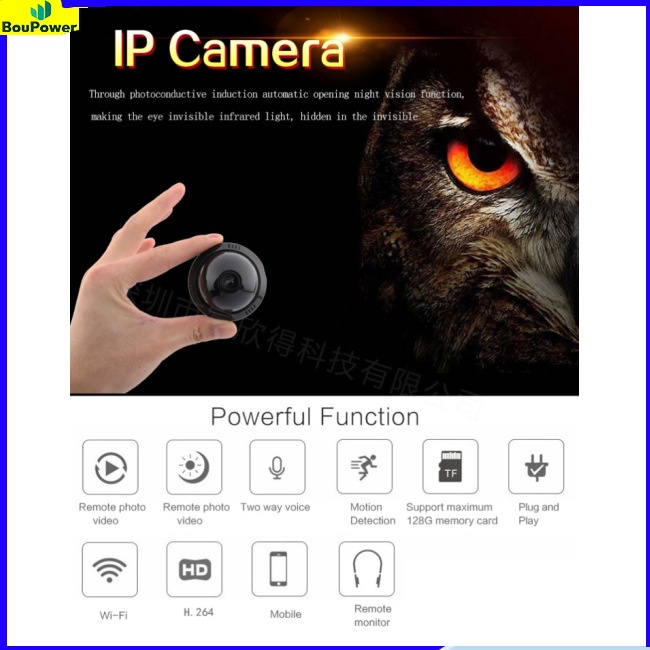 Camera Hồng Ngoại mini Không Dây boupower e09 hd wifi 1080p ip Có Tầm Nhìn Ban Đêm sd