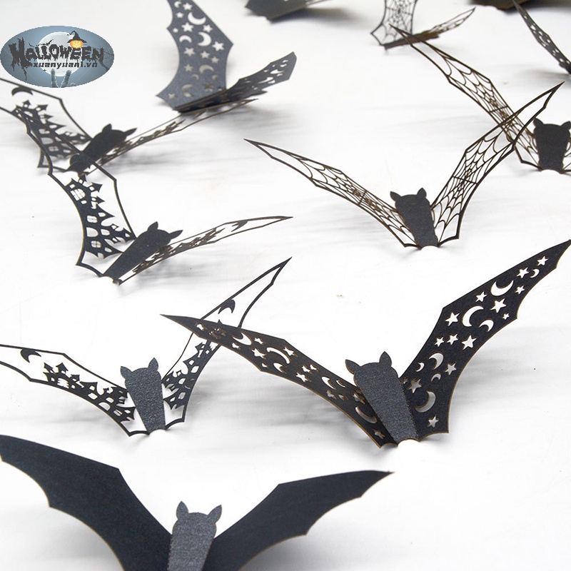 Set 12 / 24 / 36 sticker Dán Tường Hình Dơi 3d Trang Trí halloween