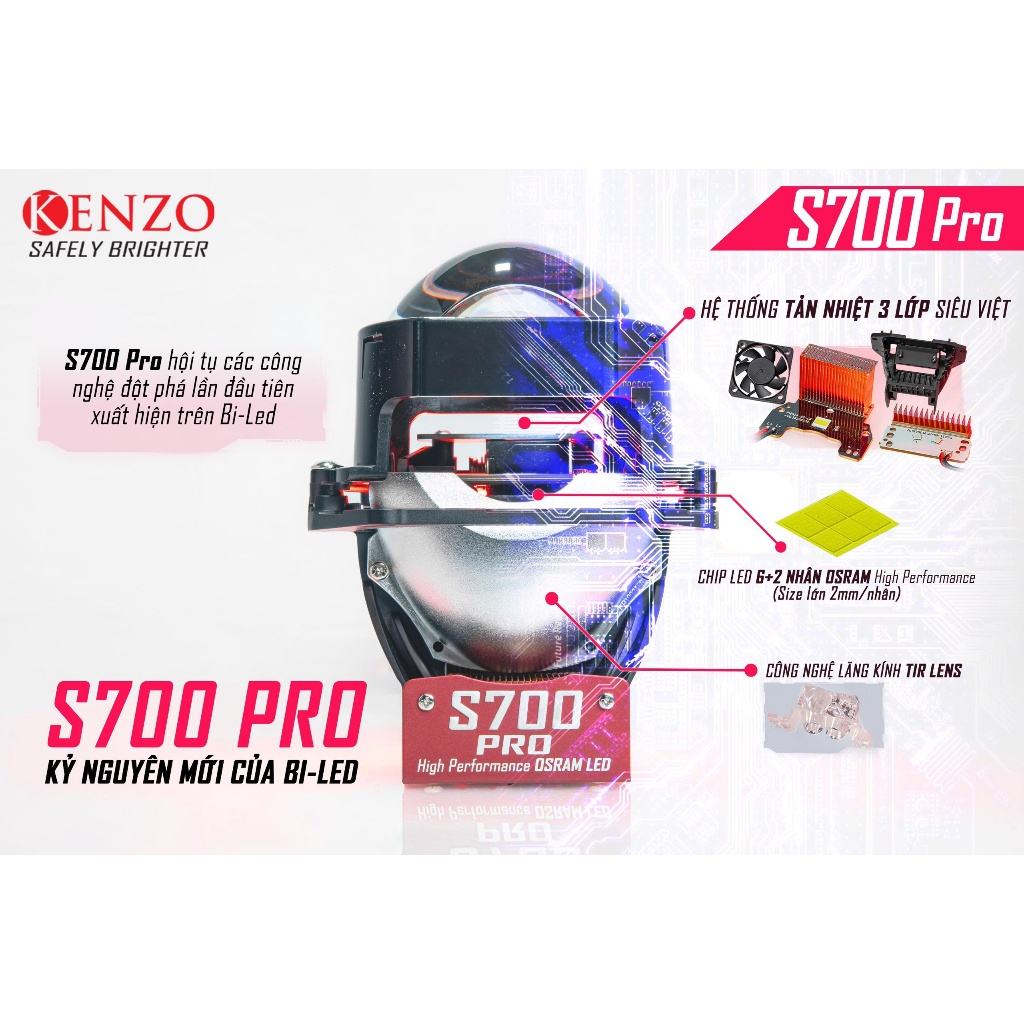 Bi-led laser Kenzo S700 PRO - gương cầu led xe ô tô xe máy biled oto Xlight GTR Redpro Red pro magic