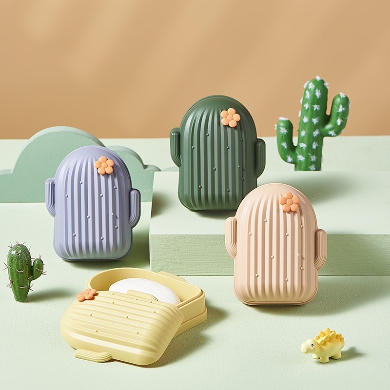 Hộp đựng xà phòng màu Pastel hình cây xương rồng dễ thương có lỗ thoát nước 11.2x13.3cm