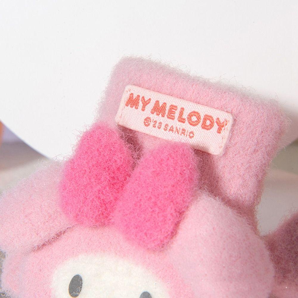 Daniels Găng Tay Dệt Kim Vải Lông Ấm Áp Chống Gió Họa Tiết Hoạt Hình Dễ Thương Có Dây Treo mymelody Kuromi Cho Bé