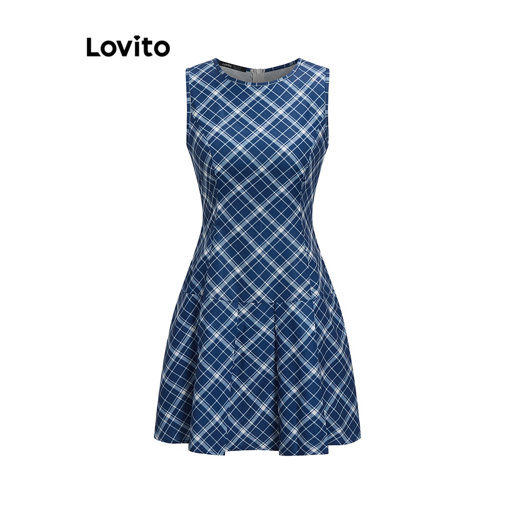 Lovito Váy họa tiết xếp ly Gham đơn giản cho nữ L64AD045