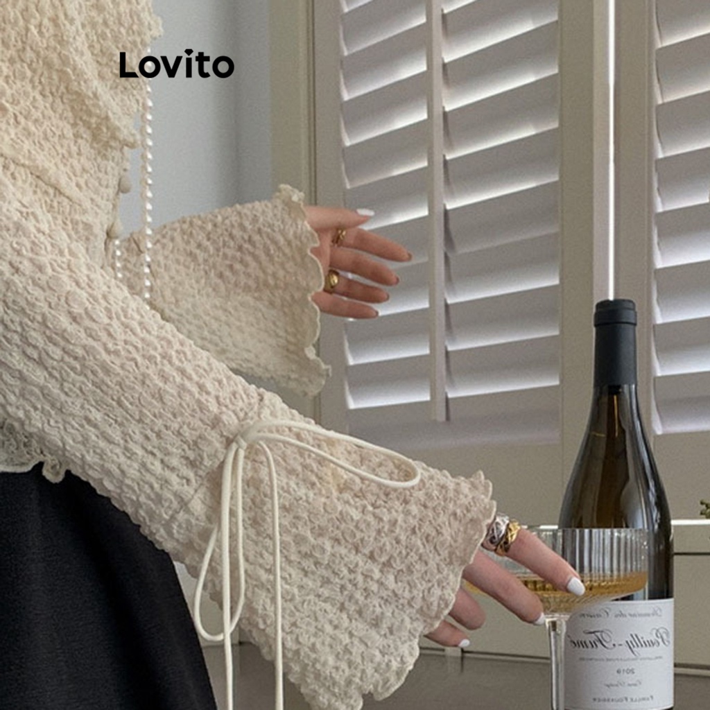 Áo kiểu Lovito buộc dây cài nút màu trơn thường ngày cho nữ LNA17214 (Màu mơ)