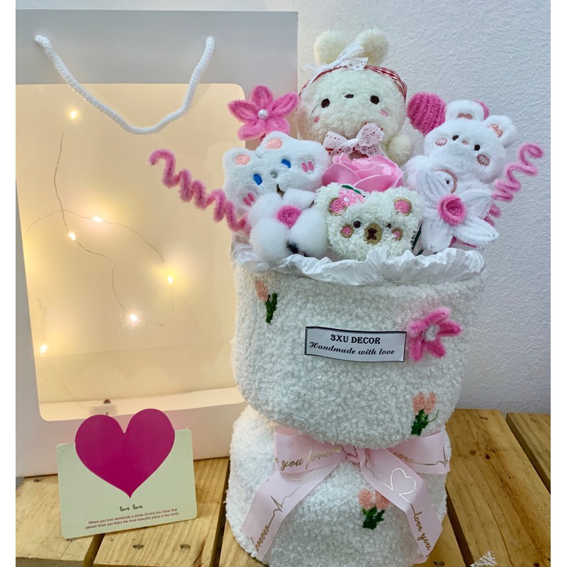 Bó hoa gấu bông làm quà tặng người yêu, quà sinh Nhật,