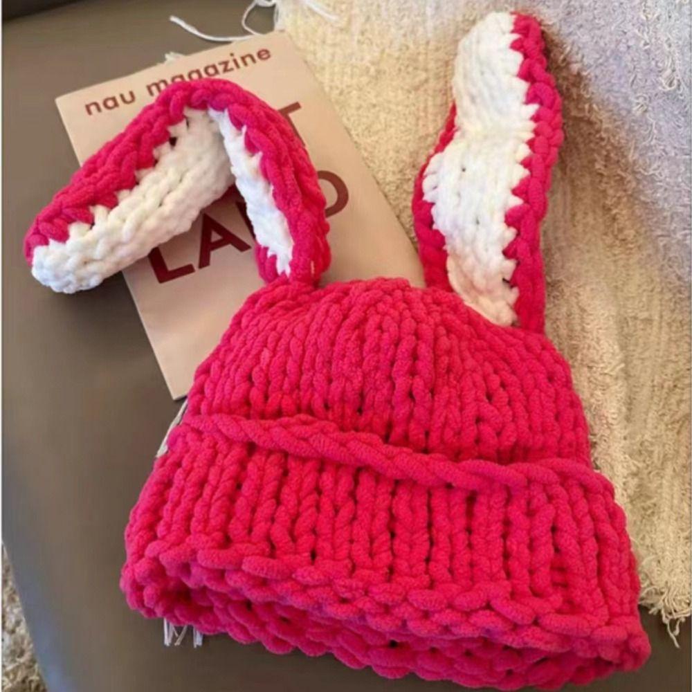 Mũ Tai Thỏ Đan Len Dễ Thương Cho Nữ