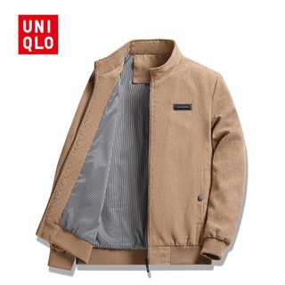 Áo khoác Bomber Uniqlo Áo khoác nam trung niên và người cao tuổi Áo khoác cổ đứng 2023 Áo khoác xuân thu mới Áo khoác cổ vải nhung