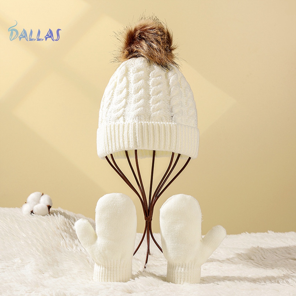 Set 3 Món Mũ Len + Găng Tay + Khăn Choàng Cổ + Găng Tay Mềm Mại Dày Dặn Giữ Ấm Mùa Đông Cho Bé