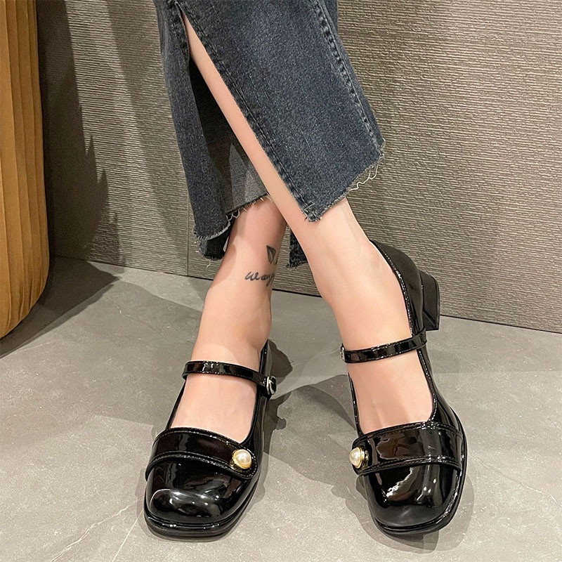 BẠCH LỘC ĐẠI NHÂN✨Giày Cao Gót Da Mũi Vuông Phong Cách Pháp Thanh Lịch Cho Nữ