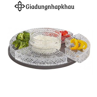 Khay pha lê tròn chia ô, khay đựng mứt godinger dublin, nhập đức, giadungnhapkhau19